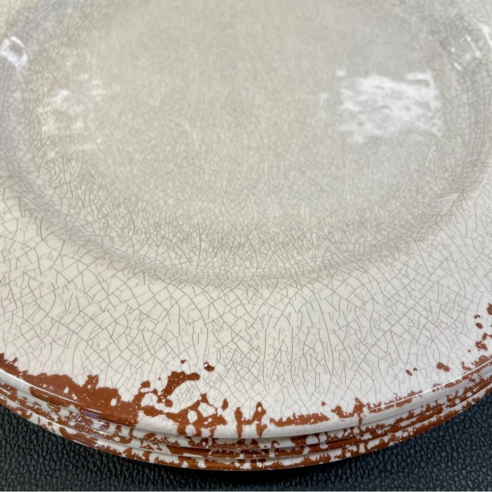 Williams Sonoma Rustic Outdoor Melamine Dinner Plates Set of 4 Ivory Crackle 11”